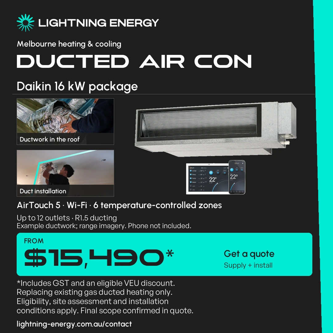 Daikin 16 kW ducted air conditioning package with AirTouch 5 controls