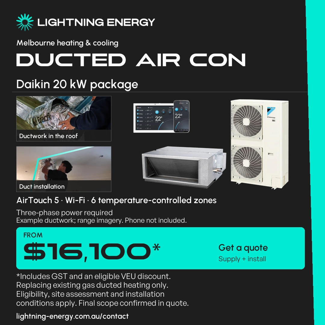 Daikin 20 kW ducted air conditioning package with AirTouch 5 controls