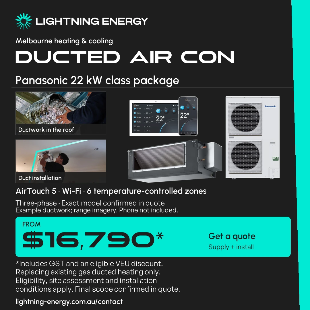 Panasonic 22 kW class ducted air conditioning package with AirTouch 5 controls