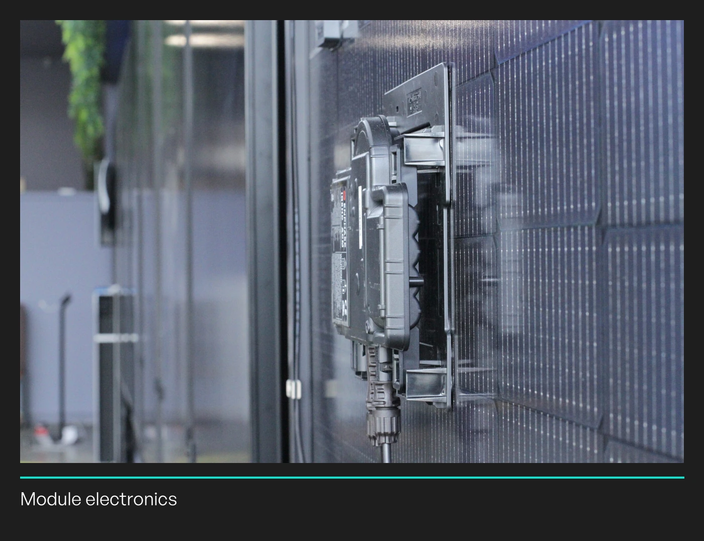 Microinverter mounted behind a solar module in the Lightning Energy image library.