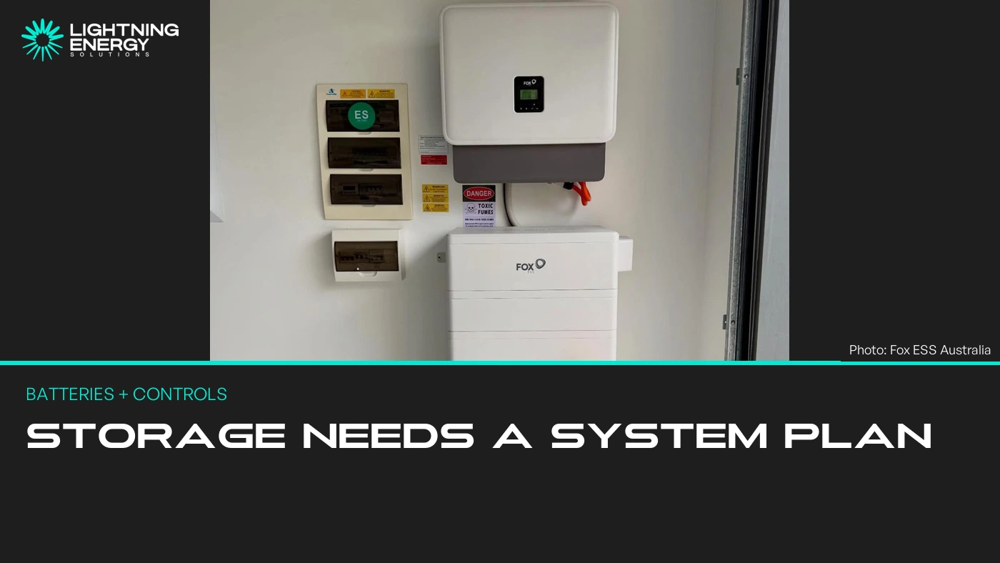 Fox ESS Australia photograph showing an inverter, battery and adjacent electrical equipment.