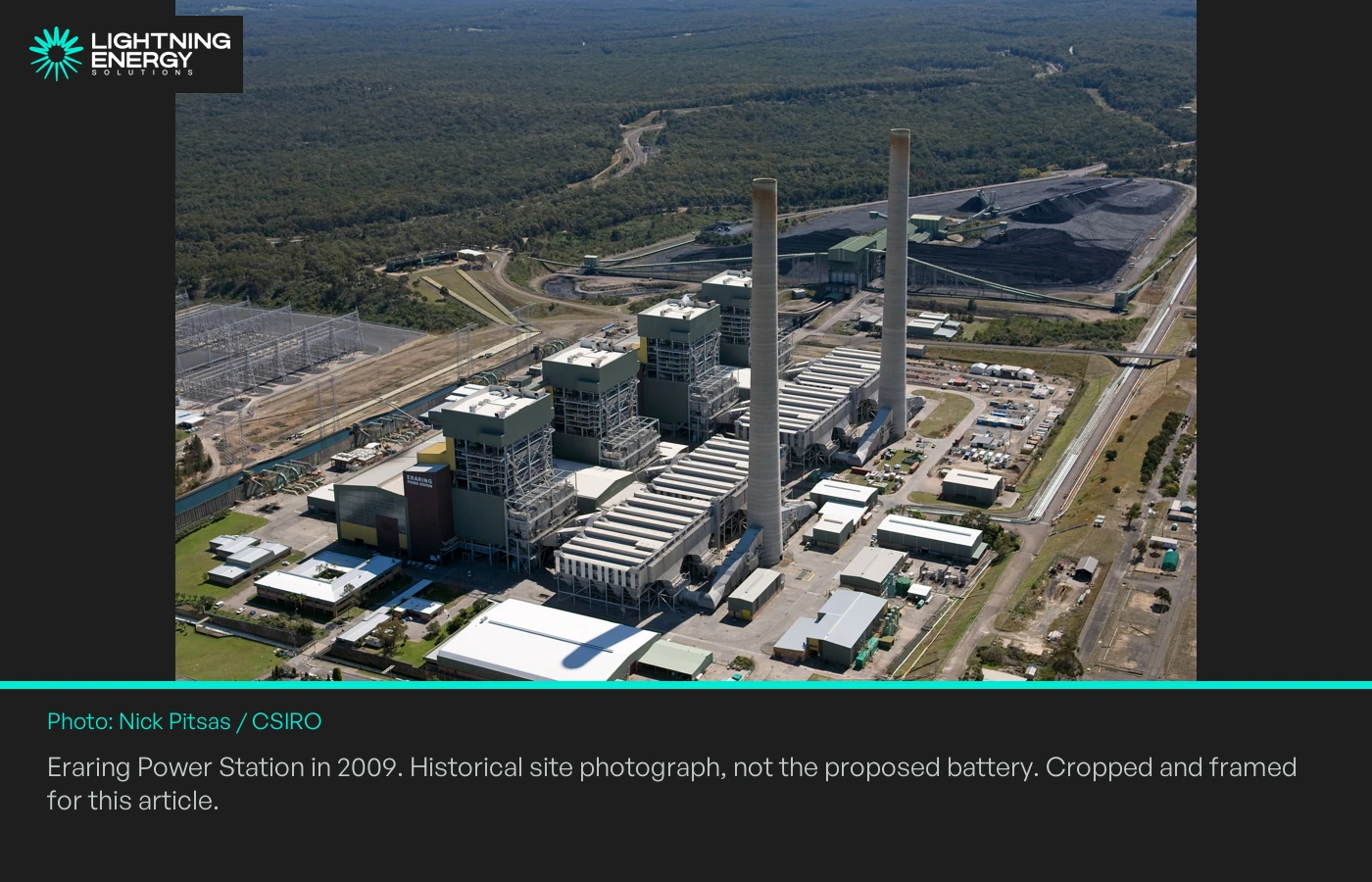 Eraring Power Station in 2009. Historical site photograph, not the proposed battery. Cropped and framed for this article.