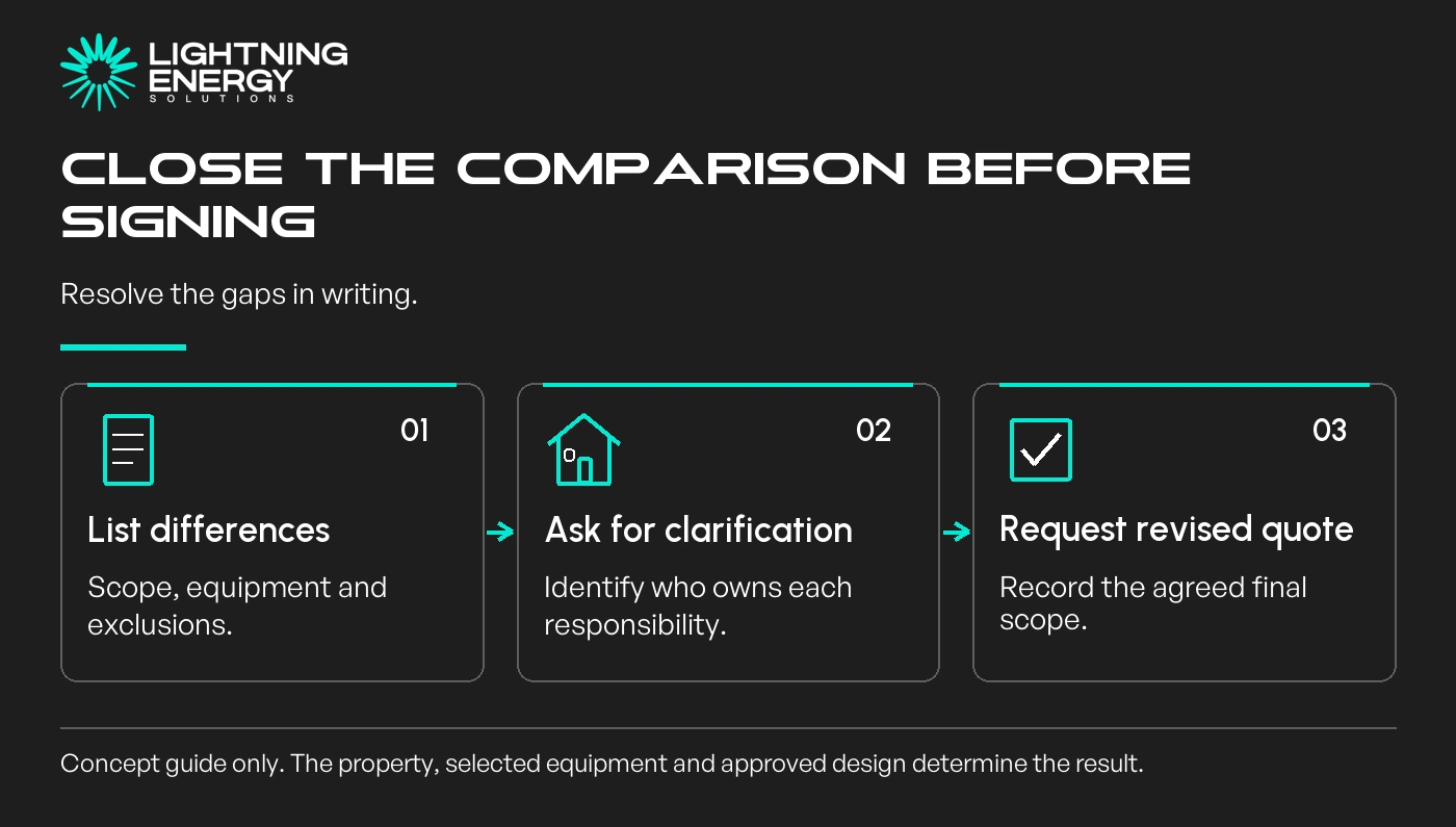 Close the comparison before signing. Resolve the gaps in writing.