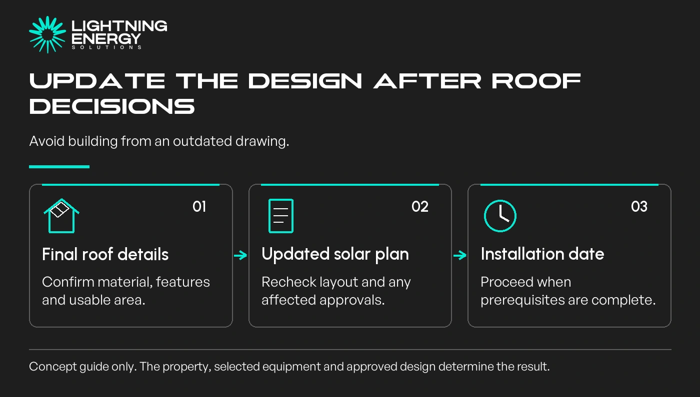 Update the design after roof decisions. Avoid building from an outdated drawing.