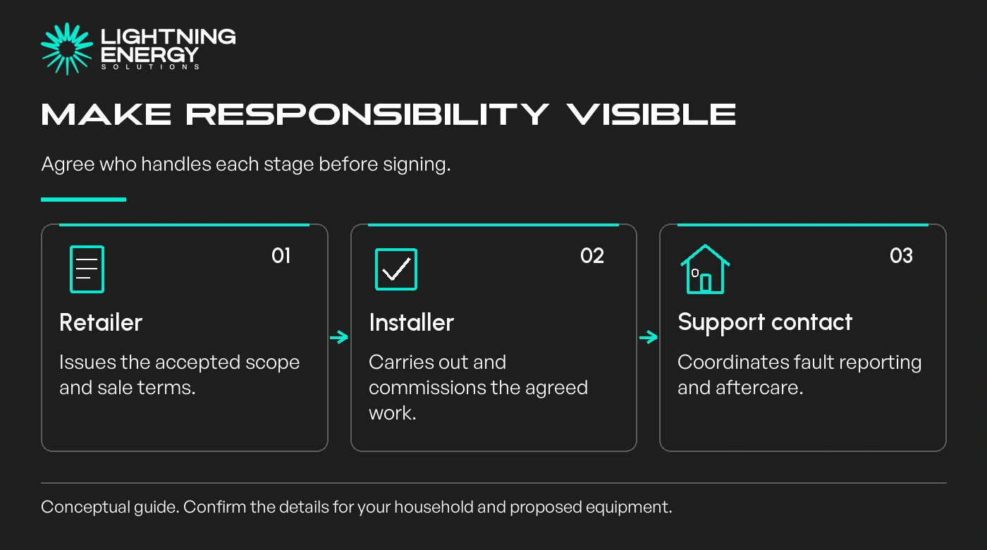 Make responsibility visible. Agree who handles each stage before signing.