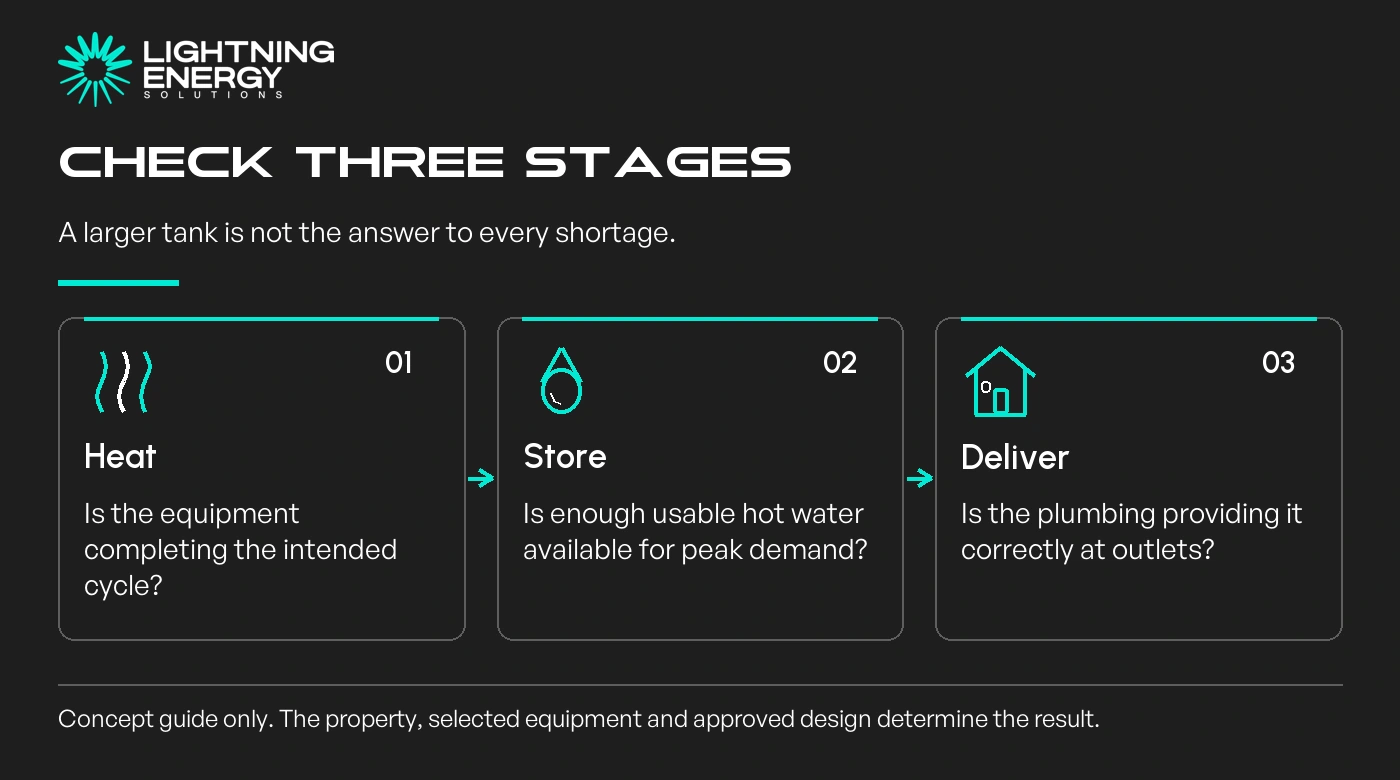 Check three stages. A larger tank is not the answer to every shortage.