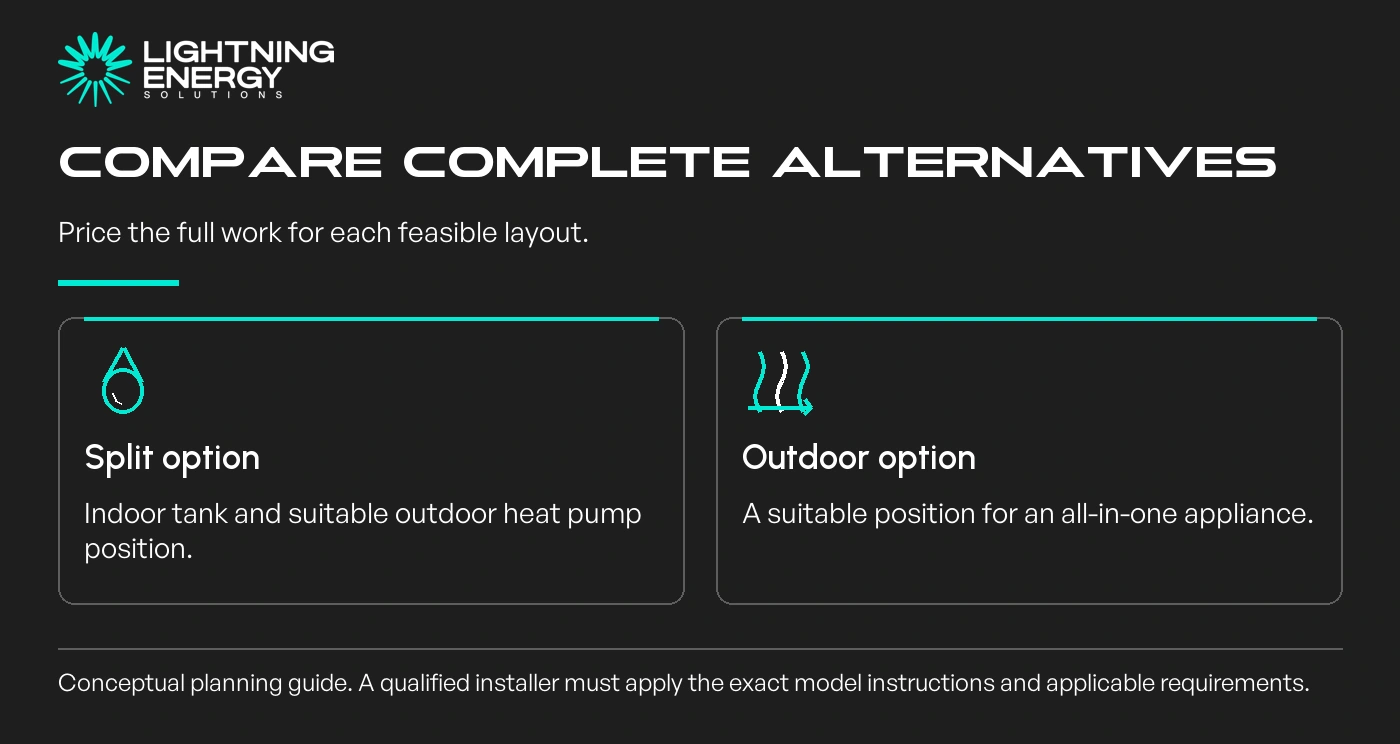 Compare complete alternatives. Price the full work for each feasible layout.
