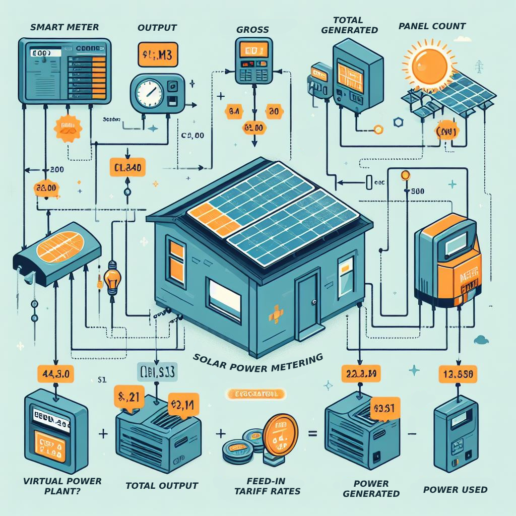 PICTURE SHOWING A JUMBLED MESS OF COMPNENETS THAT ARE FAXCTORED WHEN LOOKING INTO THE DIFFERENCES OF GROSS METERING VS NET METERING