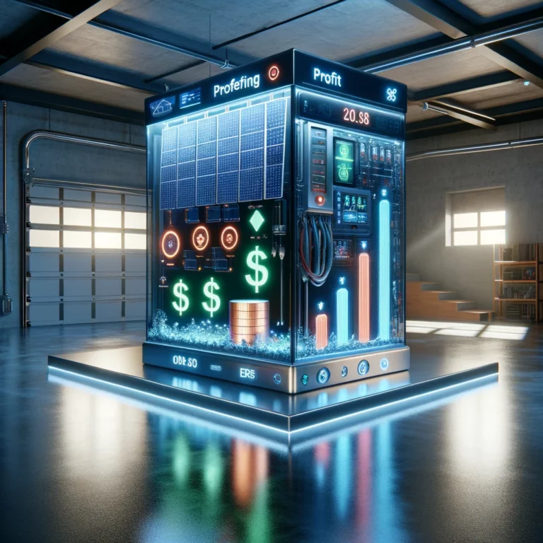 a futuristic Battery visualised as a profit machine