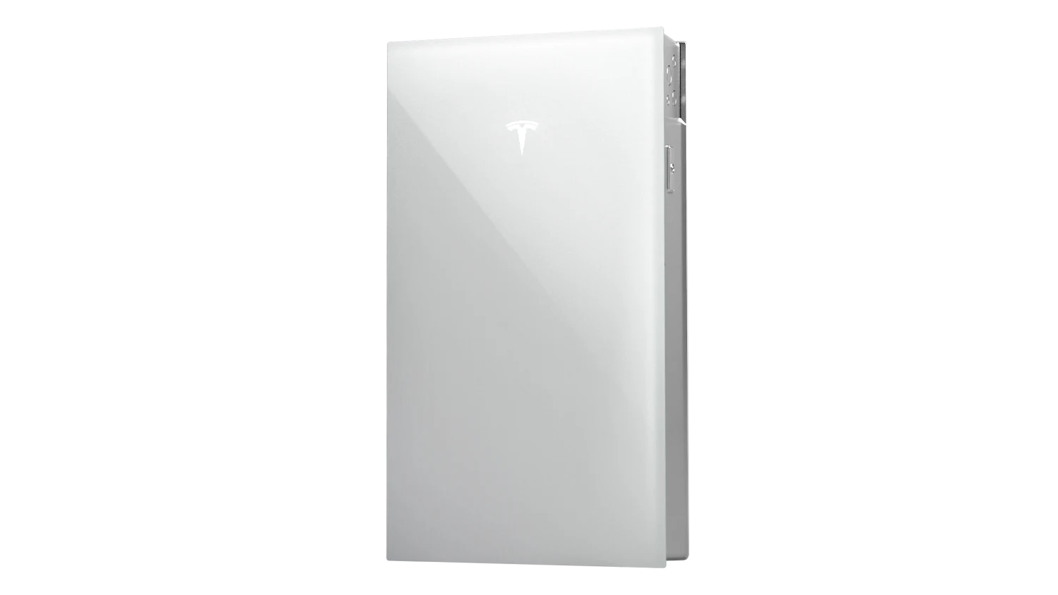 Hero Image of the Tesla Powerwall 3, a sleek, silver box with a light in the Tesla "T" insignia on the front.