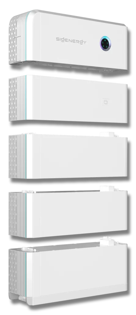 Exploded view of SigenStor solar battery – showcasing battery controller, EV DC charger, and modular battery segments – solar battery Melbourne