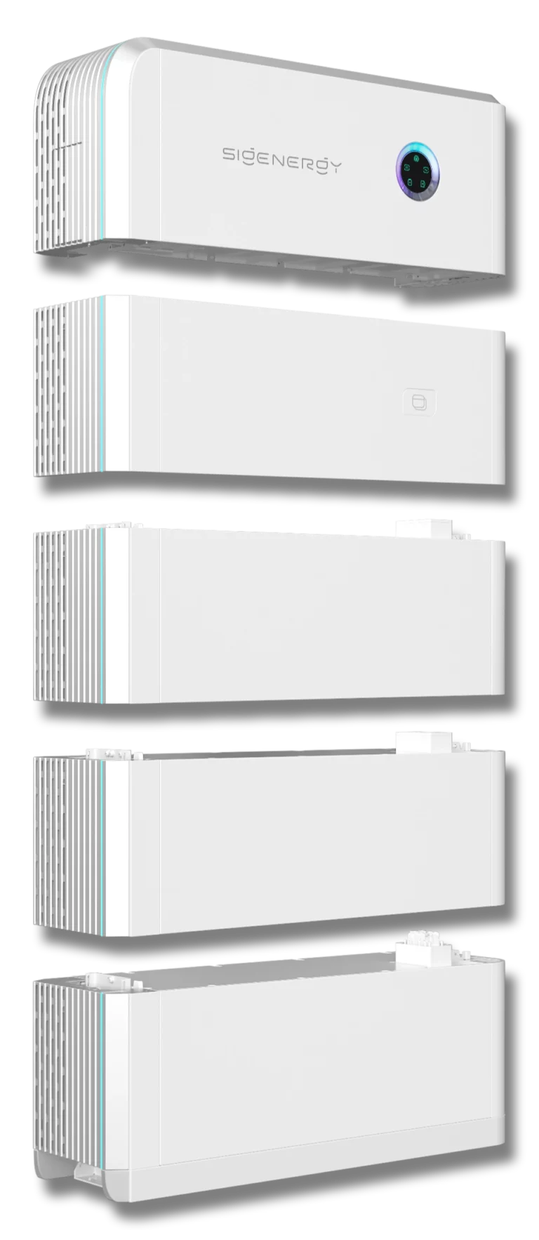 Exploded view of SigenStor solar battery – showcasing battery controller, EV DC charger, and modular battery segments – solar battery Melbourne